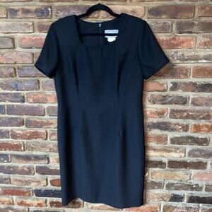 Stonebridge Vintage 80's Black Short Sleeve Square Neck Sheath Dress Size 14